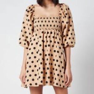 Faithfull the Brand Tan and Black Polka Dot Mini Dress